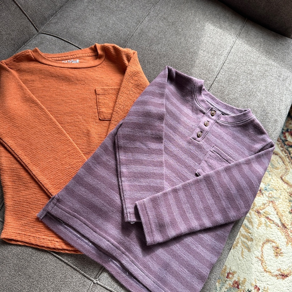 Set of 2 Toddler Striped Henley and Orange Long Sleeve Set